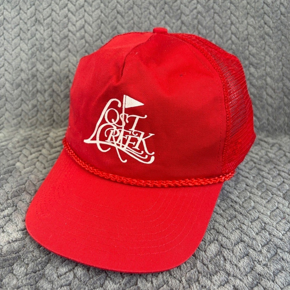 Vintage Cobra Caps Lost Creek Golf Trucker Hat Red Snapback Mesh Rope Cap